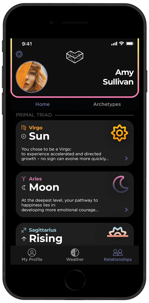 Lila daily reading screen showing Sun, Moon and Rising placements