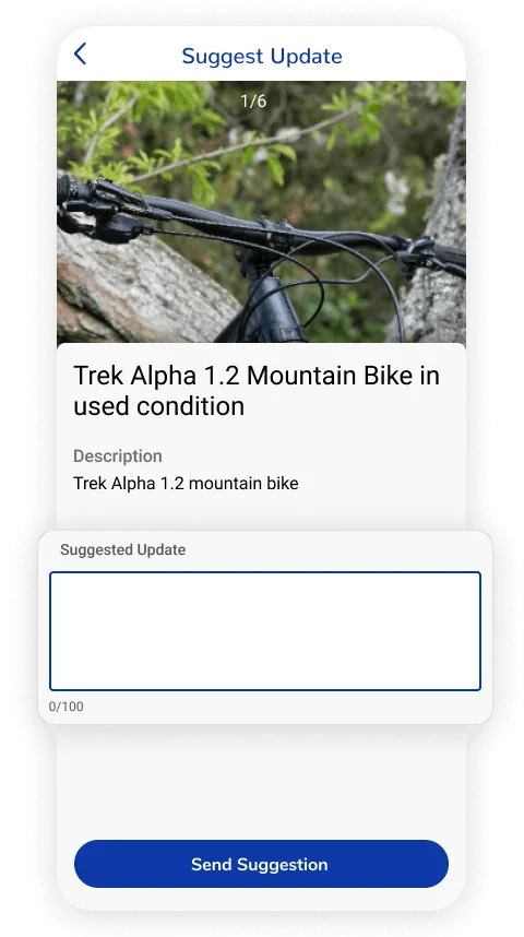 shopXchange suggest-an-edit screen on a bicycle listing
